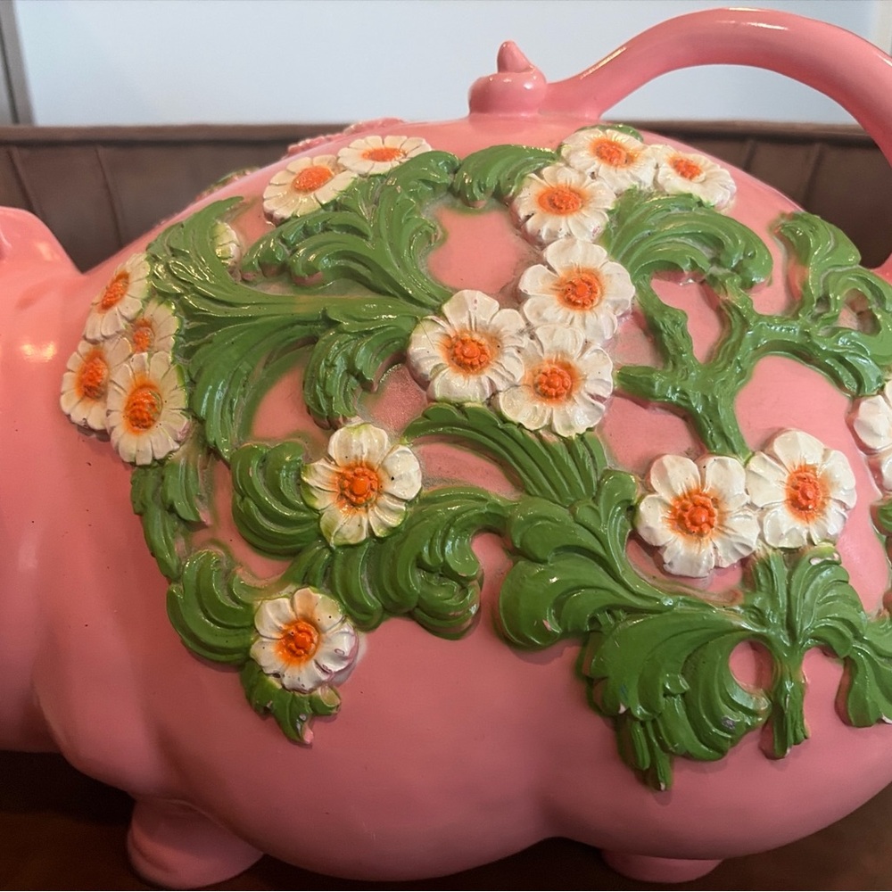 Large Vintage Piggy Bank 1970s Universal Statuary Co Collectable Floral - Picture 3 of 9